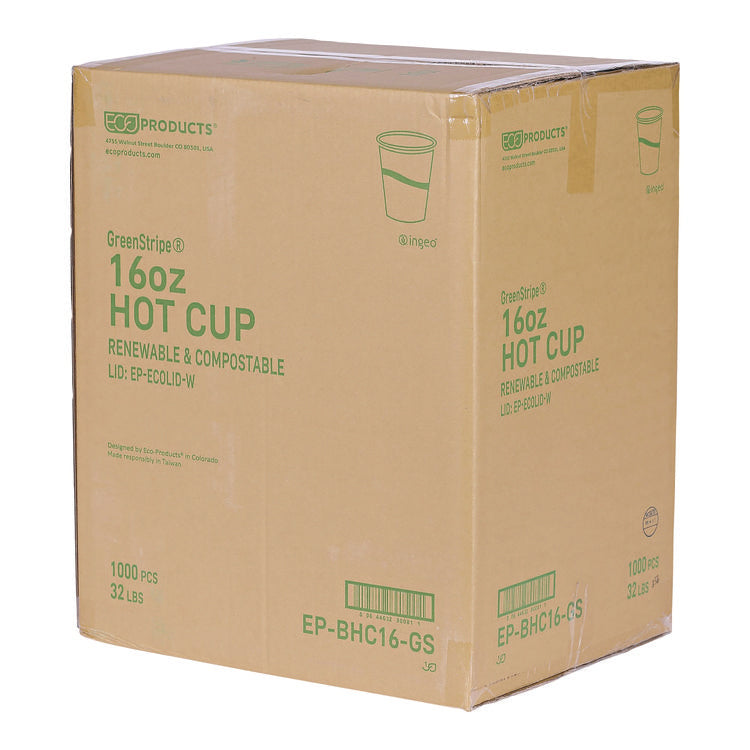 GreenStripe Renewable and Compostable Hot Cups, 16 oz, Paper, 50/Pack, 20 Packs/Carton