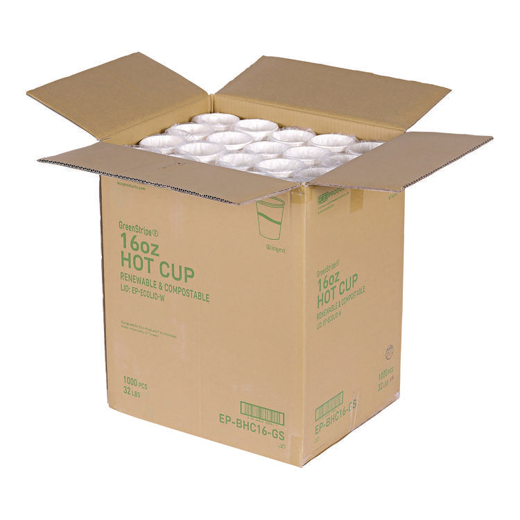 GreenStripe Renewable and Compostable Hot Cups, 16 oz, Paper, 50/Pack, 20 Packs/Carton