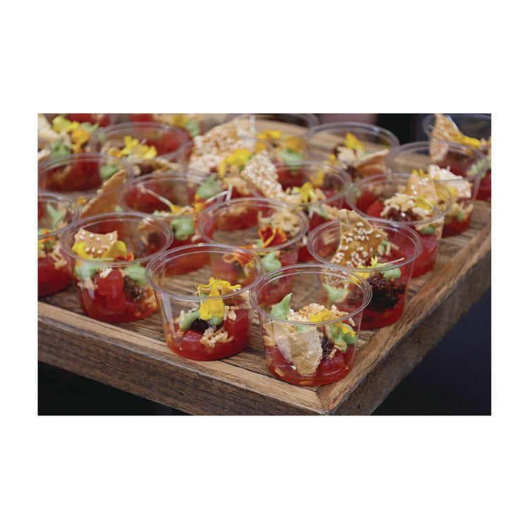 Renewable and Compostable Portion Cups, 4 oz, Plastic, Clear, 100/Pack, 20 Packs/Carton