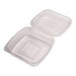 Renewable and Compostable Clear Clamshell Hinged Food Containers, 8 x 8 x 3, Plastic, 80/Pack, 2 Packs/Carton