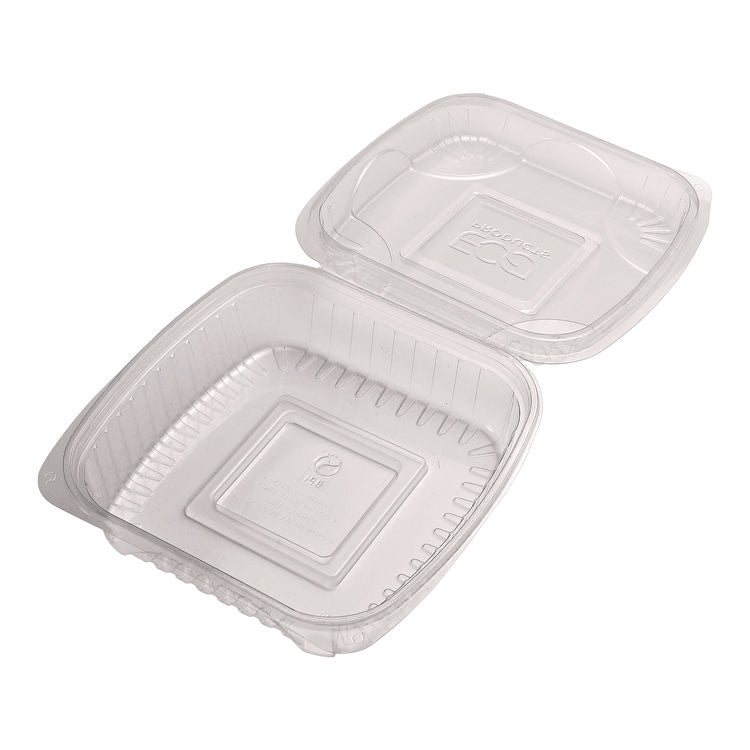 Renewable and Compostable Clear Clamshell Hinged Food Containers, 8 x 8 x 3, Plastic, 80/Pack, 2 Packs/Carton