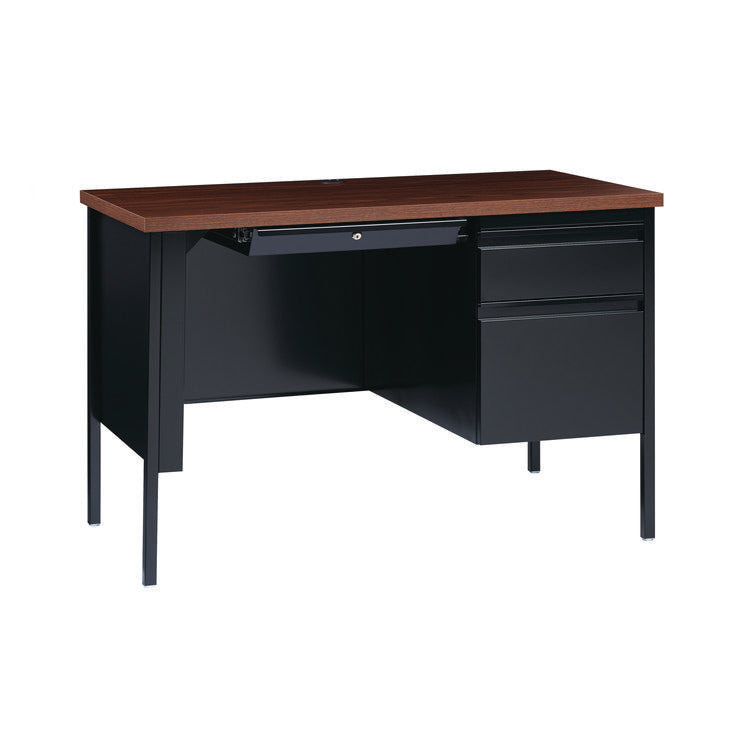 Single Pedestal Steel Desk, 45" x 24" x 29.5", Mocha/Black, Black Legs
