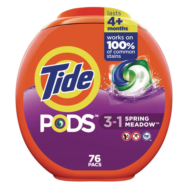 PODS Laundry Detergent, HE Compatible, Spring Meadow, 66 oz Tub, 76 Pacs/Tub