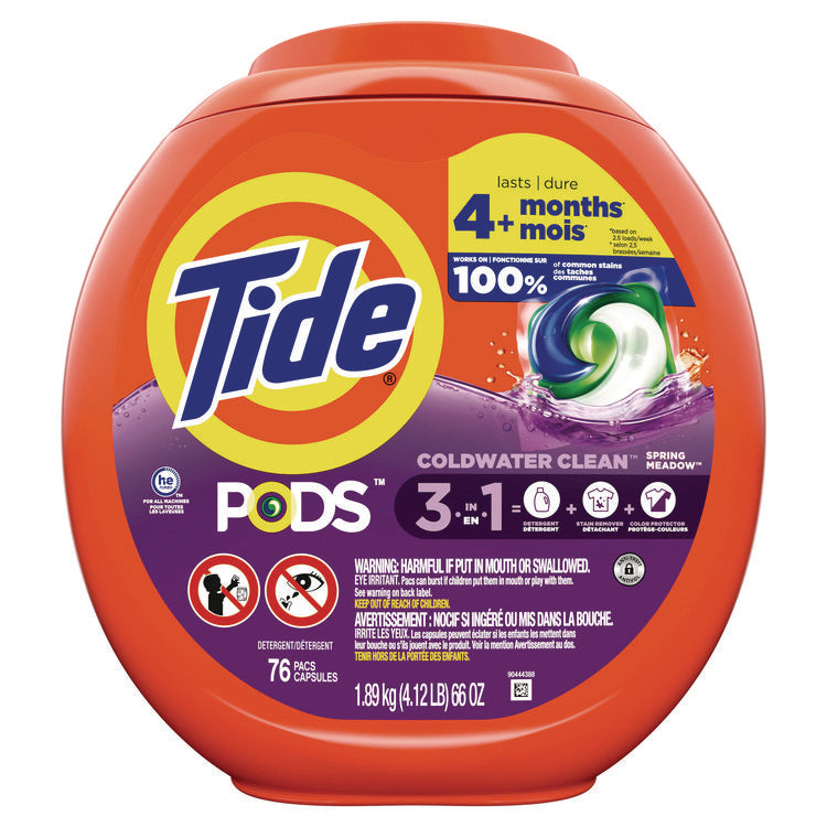 PODS Laundry Detergent, HE Compatible, Spring Meadow, 66 oz Tub, 76 Pacs/Tub
