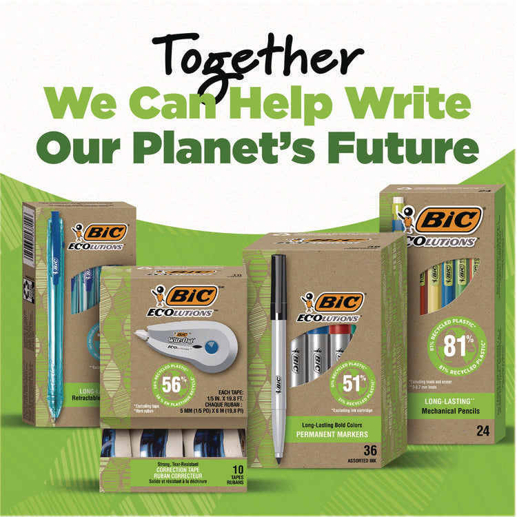 Ecolutions Gel Pen, Retractable, Medium 1 mm, Blue Ink, Blue Barrel, 12/Pack