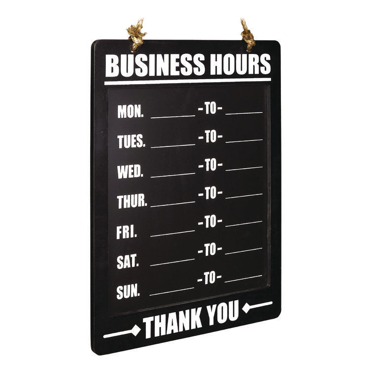 Business Hours Indoor/Outdoor Hanging Chalkboard, 10 x 0.38 x 20.75, Black/White