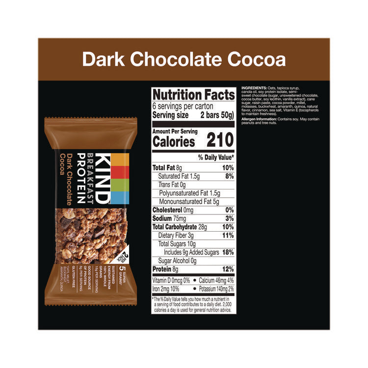 Breakfast Protein Bars, Dark Chocolate Cocoa, 1.76 oz Two-Bar Packs, 6/Box