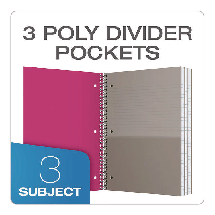 Three-Subject Notebook, Medium/College Rule, Randomly Assorted Cover Color, (150) 11 x 9 Sheets