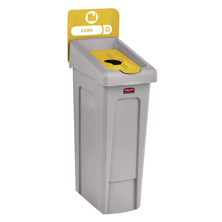 Slim Jim Recycling Station Kit, 1-Stream Bottles and Cans, 23 gal, Plastic, Yellow/Gray