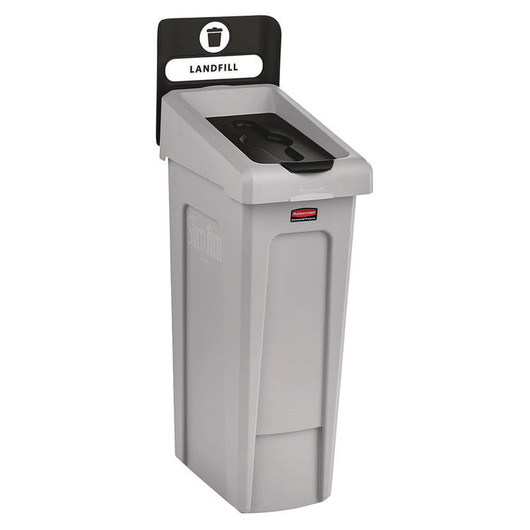 Slim Jim Recycling Station Kit, 1-Stream Landfill, 23 gal, Plastic, Gray/Black