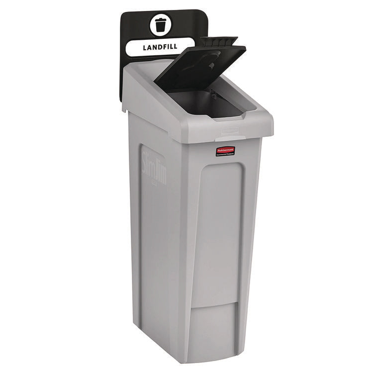 Slim Jim Recycling Station Kit, 1-Stream Landfill, 23 gal, Plastic, Gray/Black