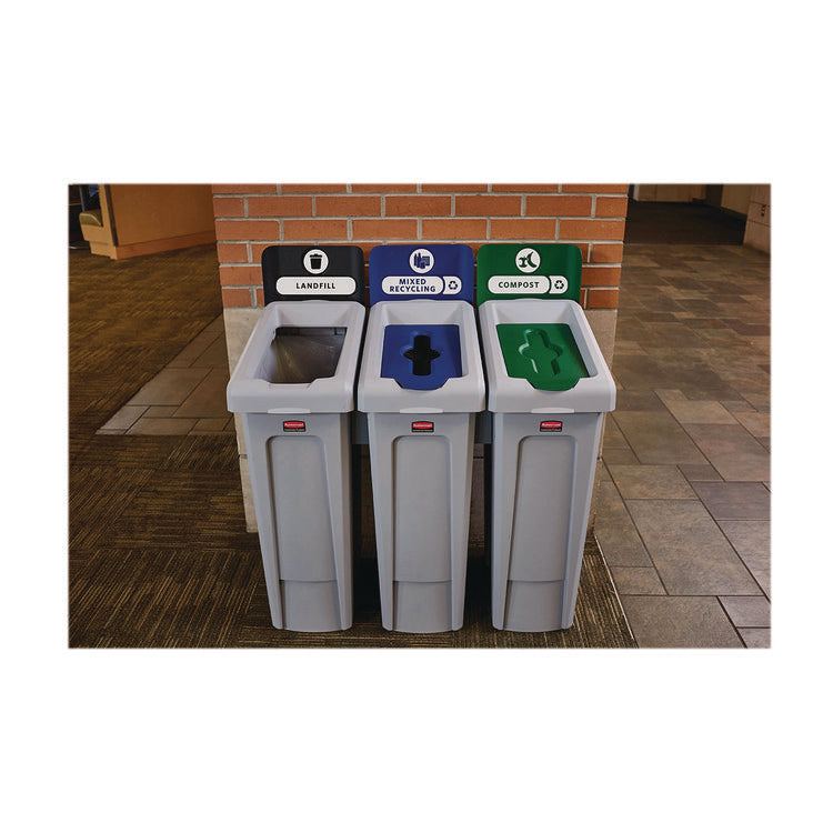 Slim Jim Recycling Station Kit, 1-Stream Landfill, 23 gal, Plastic, Gray/Black