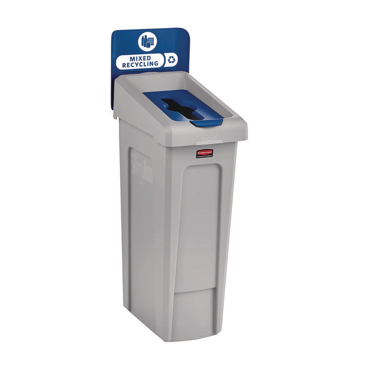 Slim Jim Recycling Station Kit, 1-Stream Mixed Recycling, 23 gal, Plastic, Gray/Blue