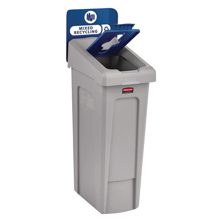 Slim Jim Recycling Station Kit, 1-Stream Mixed Recycling, 23 gal, Plastic, Gray/Blue