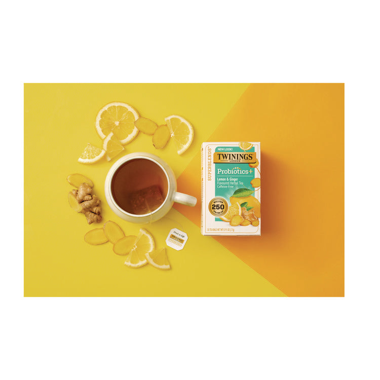 Probiotics Lemon and Ginger Herbal Tea Bags, 0.05 oz, 18/Box