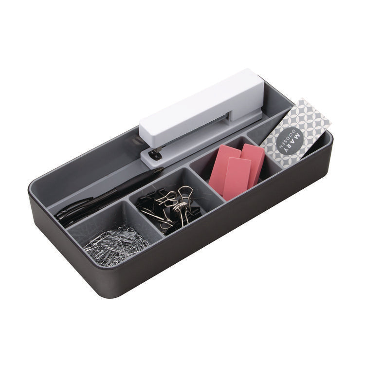 Fusion Five-Compartment Plastic Accessory Holder, Plastic, 12.25 x 6 x 2, Black/Gray