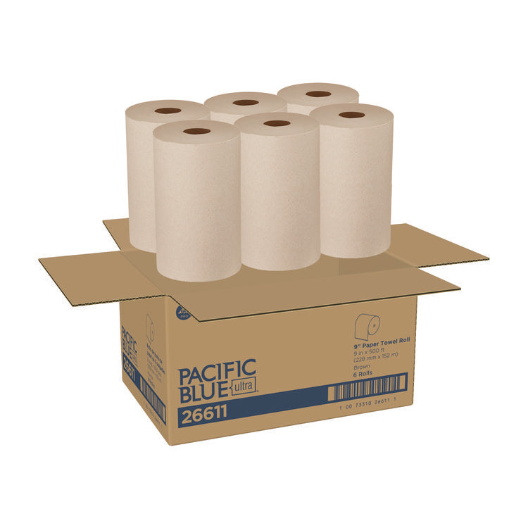 Pacific Blue Ultra Paper Towels, 1-Ply, 9" x 6,000 ft, Brown, 6/Carton