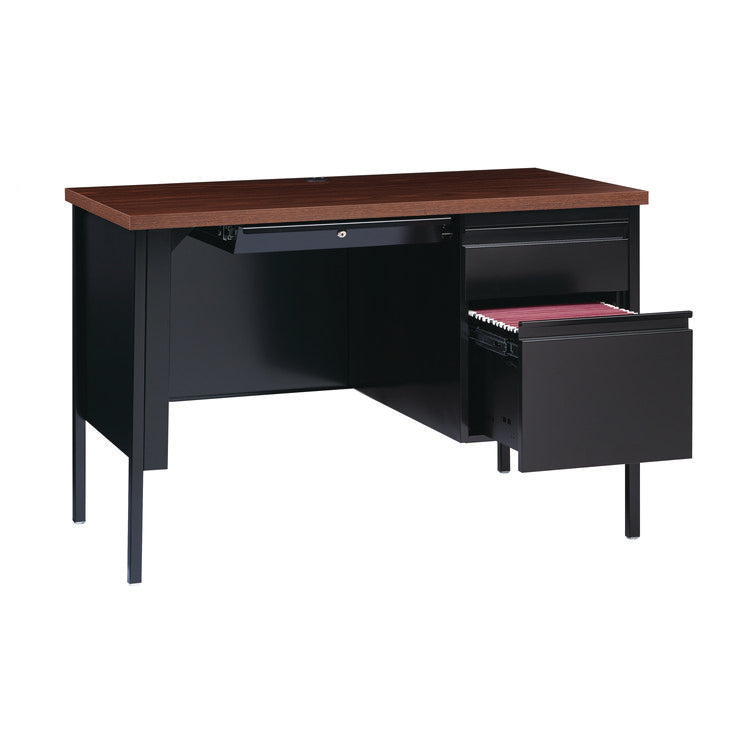 Single Pedestal Steel Desk, 45" x 24" x 29.5", Mocha/Black, Black Legs
