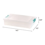 Latch Lid Storage Box, 2.3 gal, 14 x 11 x 3.5, Clear Bin/Seafoam Latches