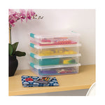 Latch Lid Storage Box, 2.3 gal, 14 x 11 x 3.5, Clear Bin/Seafoam Latches