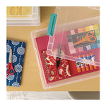 Latch Lid Storage Box, 2.3 gal, 14 x 11 x 3.5, Clear Bin/Seafoam Latches