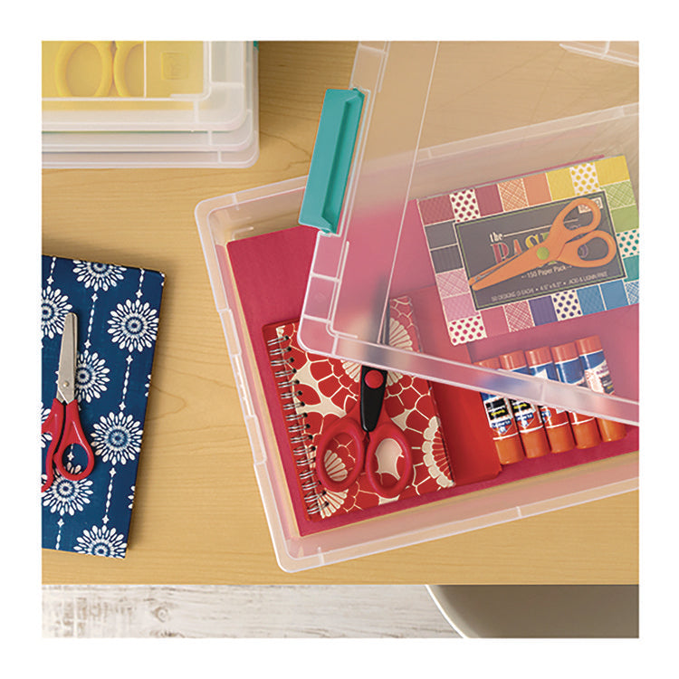 Latch Lid Storage Box, 2.3 gal, 14 x 11 x 3.5, Clear Bin/Seafoam Latches