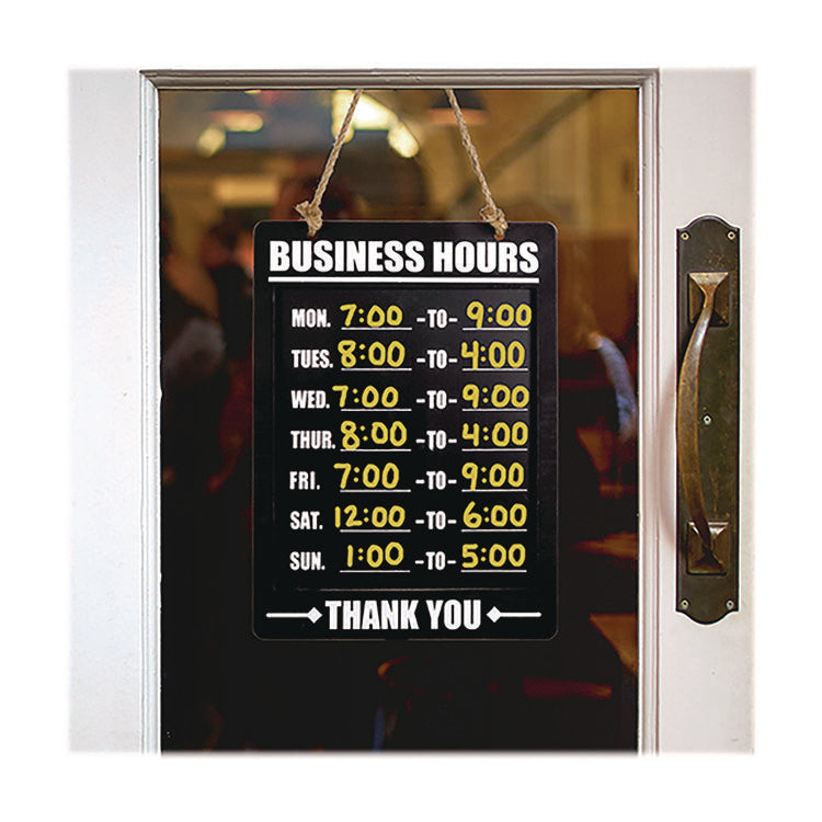 Business Hours Indoor/Outdoor Hanging Chalkboard, 10 x 0.38 x 20.75, Black/White