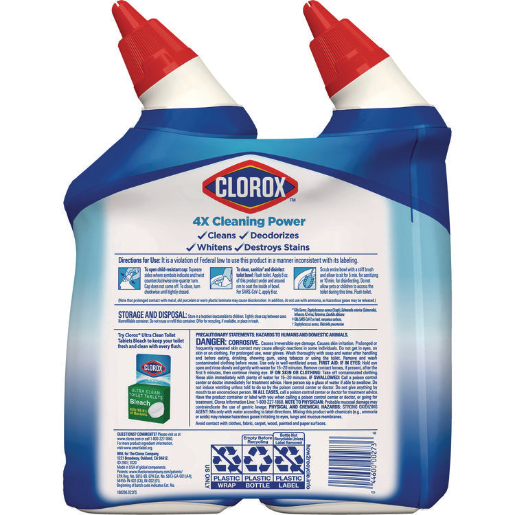 Disinfecting Toilet Bowl Cleaner with Bleach, Rain Clean Scent, 24 oz Bottle, 2/Pack