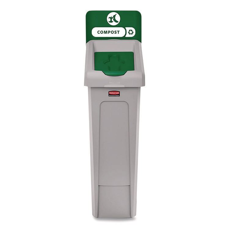 Slim Jim Recycling Station Kit, 1-Stream Compost, 23 gal, Plastic, Green/Gray