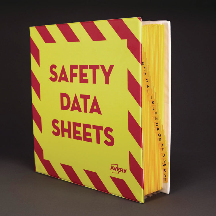 Heavy-Duty Preprinted Safety Data Sheet Binder, 3 Rings, 1.5" Capacity, 11 X 8.5, Yellow/red