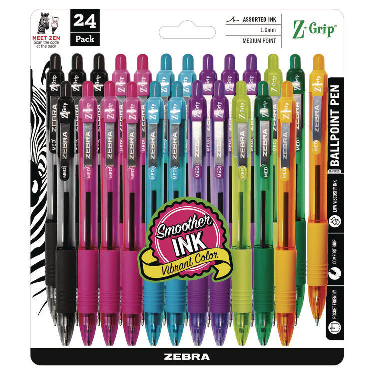 Z-Grip Ballpoint Pen, Retractable, Medium 1 mm, Assorted Artistic Ink and Barrel Colors, 24/Pack