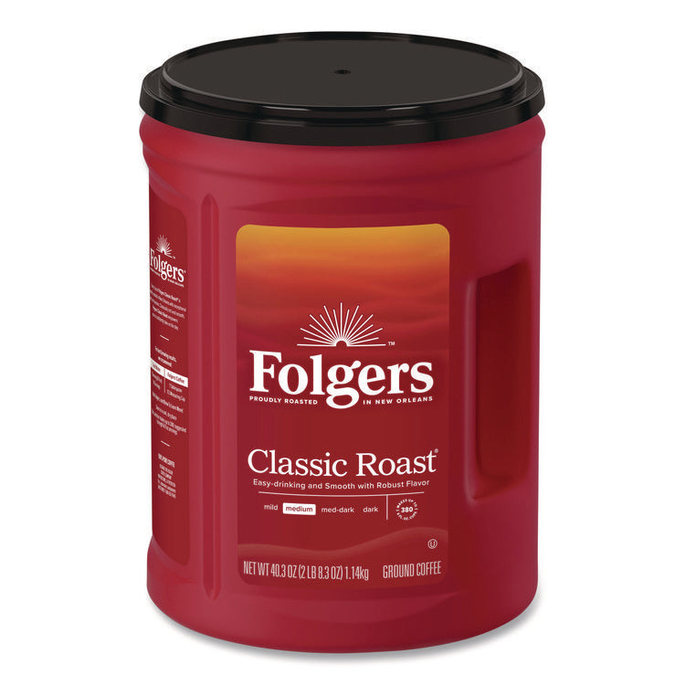 Classic Roast Ground Coffee, 40.3 oz Canister, 6/Carton