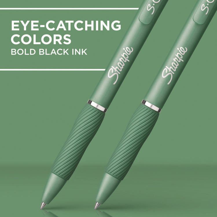 S-Gel Fashion Barrel Gel Pen, Retractable, Medium 0.7 mm, Black Ink, Green Barrel, 4/Pack