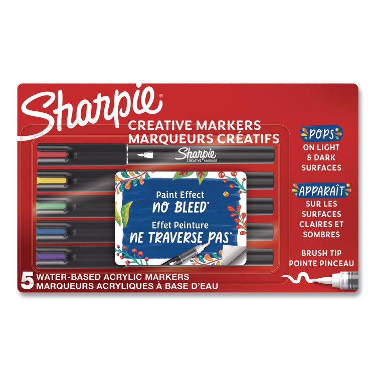 Creative Markers, Fine Brush Tip, Assorted Colors, 5/Pack
