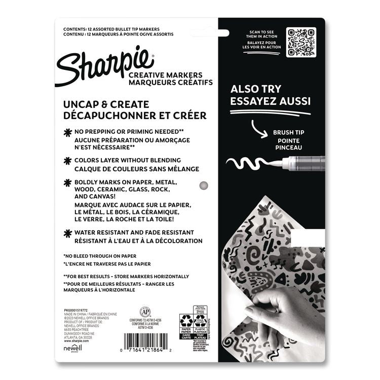 Creative Markers, Medium Bullet Tip, Assorted Colors, 12/Pack