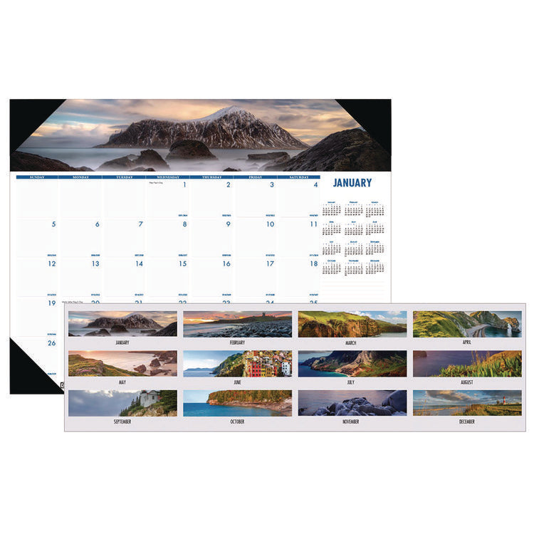 Earthscapes Recycled Monthly Desk Pad Calendar, Coastlines Photos, 22 x 17, Black Binding/Corners,12-Month (Jan-Dec): 2025
