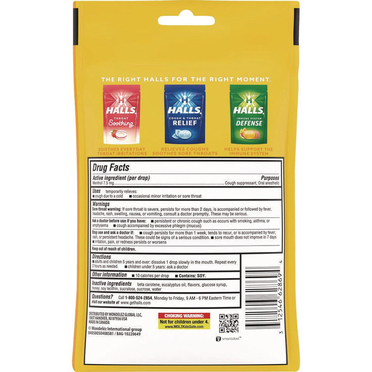 Triple Action Cough Drops, Honey-Lemon, 30/Bag, 12 Bags/Box