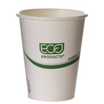 GreenStripe Renewable and Compostable Hot Cups, 8 oz, Paper, White/Green, 50/Pack, 20 Packs/Carton