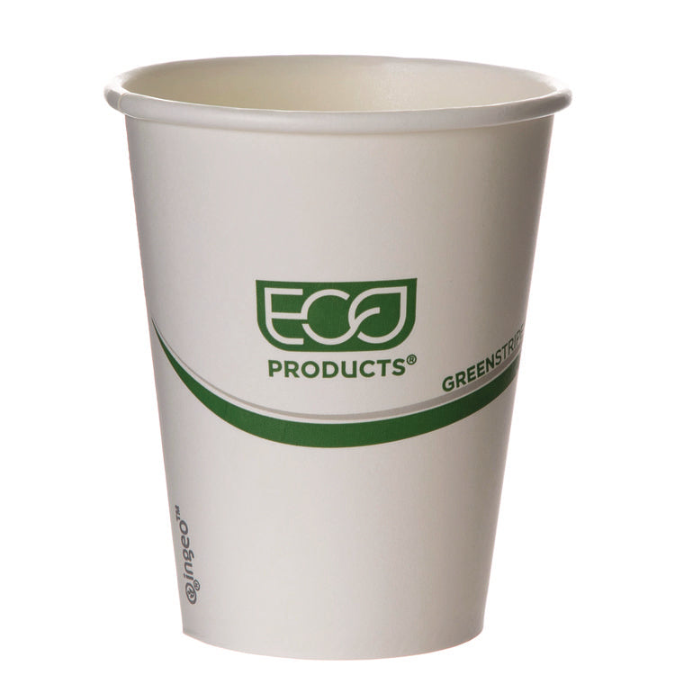 GreenStripe Renewable and Compostable Hot Cups, 8 oz, Paper, White/Green, 50/Pack, 20 Packs/Carton
