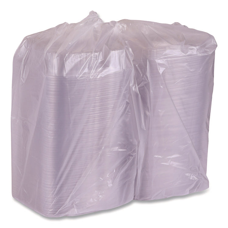 Renewable and Compostable Clear Clamshell Hinged Food Containers, 3 Compartments, 8 x 8 x 3, Plastic, 80/Pack, 2 Packs/Carton