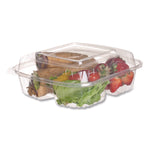 Renewable and Compostable Clear Clamshell Hinged Food Containers, 3 Compartments, 8 x 8 x 3, Plastic, 80/Pack, 2 Packs/Carton