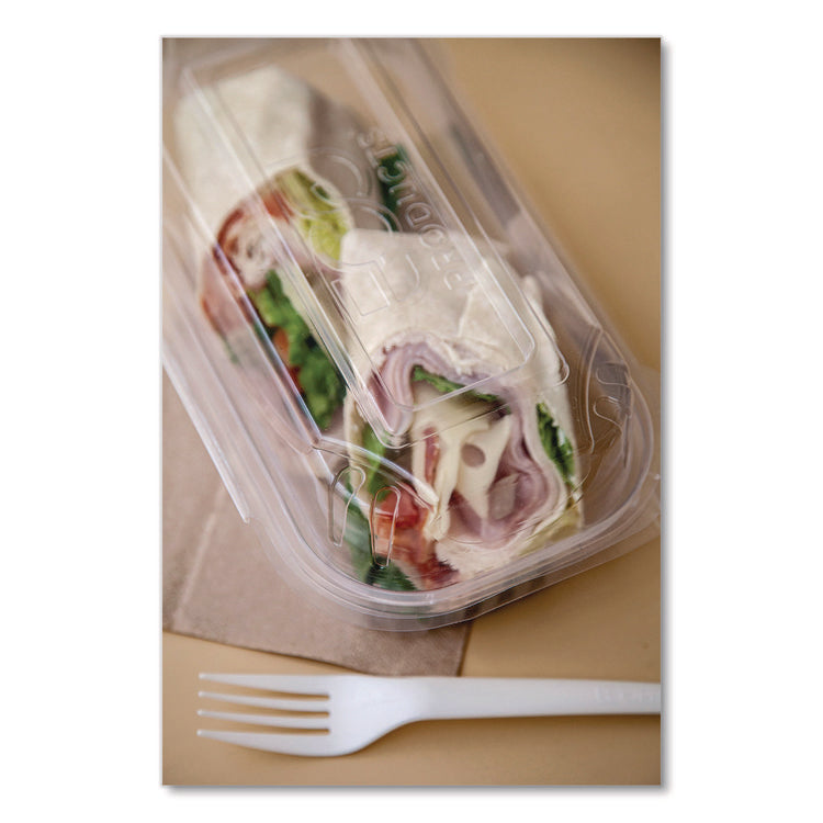 Renewable and Compostable Clear Clamshell Hinged Food Containers, 9 x 6 x 3, Plastic, 80/Pack, 3 Packs/Carton