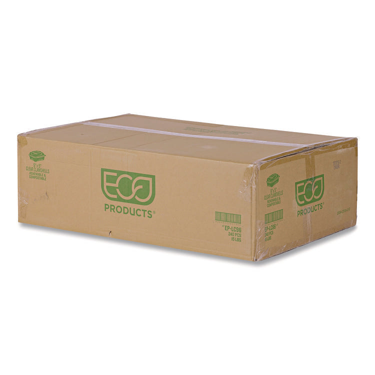 Renewable and Compostable Clear Clamshell Hinged Food Containers, 9 x 6 x 3, Plastic, 80/Pack, 3 Packs/Carton