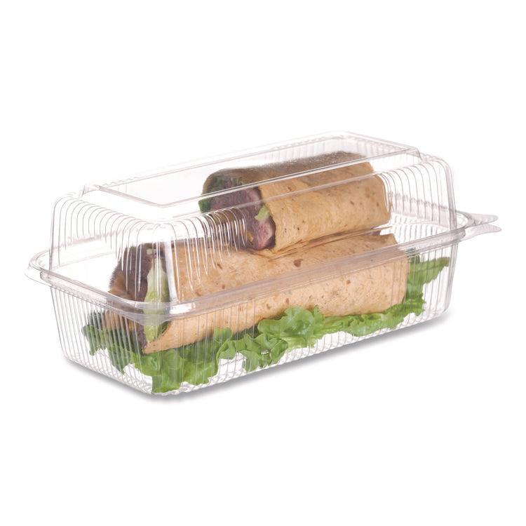 Renewable and Compostable Clear Clamshell Hinged Food Containers, 9 x 6 x 3, Plastic, 80/Pack, 3 Packs/Carton