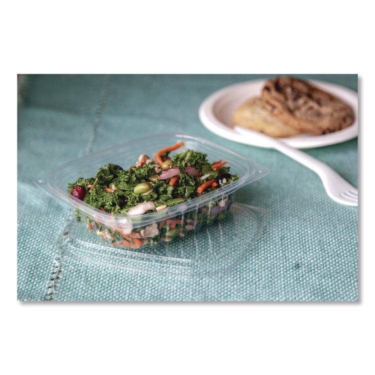 Renewable and Compostable Rectangular Deli Containers with Lid, 8 oz, 3 x 4.83 x 1.5, Clear, Plastic, 50/Pack, 4 Packs/Carton