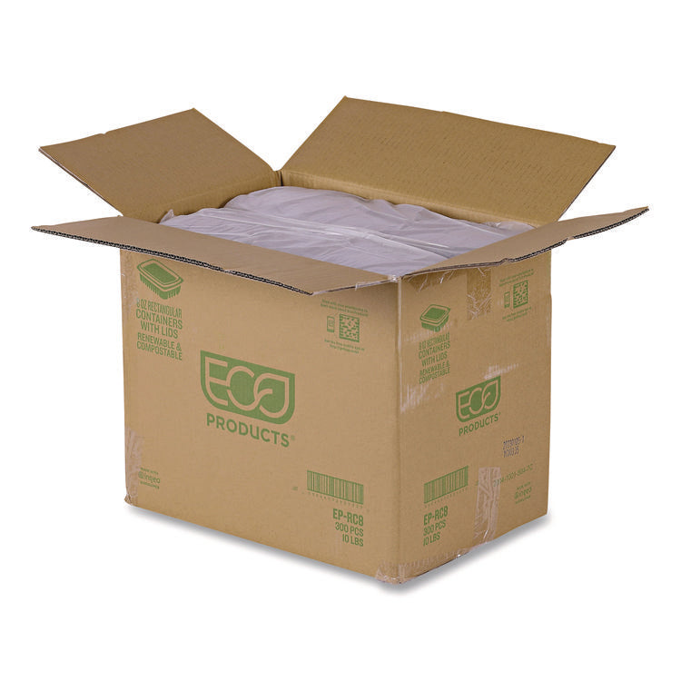 Renewable and Compostable Rectangular Deli Containers with Lid, 8 oz, 3 x 4.83 x 1.5, Clear, Plastic, 50/Pack, 4 Packs/Carton