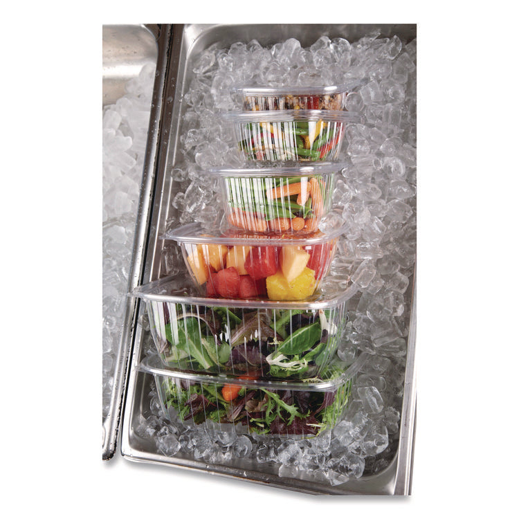 Renewable and Compostable Rectangular Deli Containers with Lid, 12 oz, 2 x 4 x 2, Clear, Plastic, 100/Pack, 3 Packs/Carton
