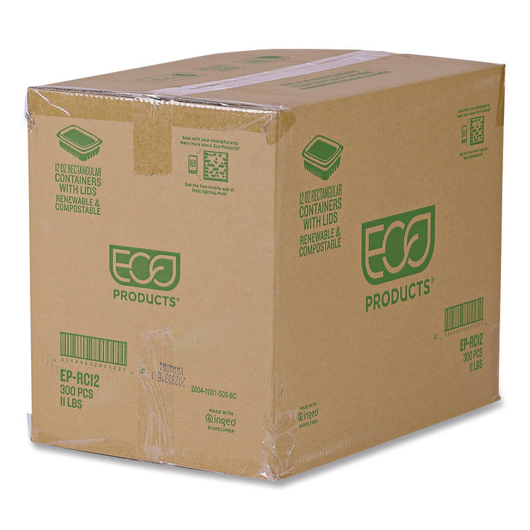 Renewable and Compostable Rectangular Deli Containers with Lid, 12 oz, 2 x 4 x 2, Clear, Plastic, 100/Pack, 3 Packs/Carton