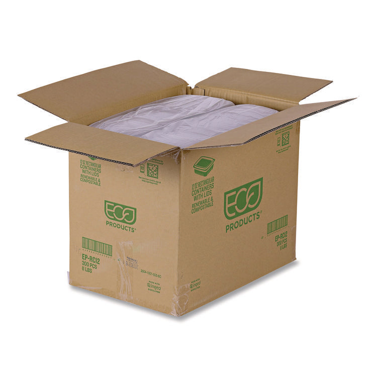 Renewable and Compostable Rectangular Deli Containers with Lid, 12 oz, 2 x 4 x 2, Clear, Plastic, 100/Pack, 3 Packs/Carton