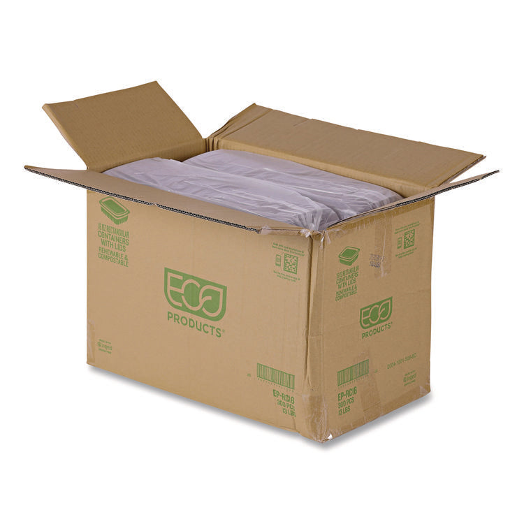 Renewable and Compostable Rectangular Deli Containers with Lid, 16 oz, 3 x 4 x 3, Clear, Plastic, 100/Pack, 3 Packs/Carton